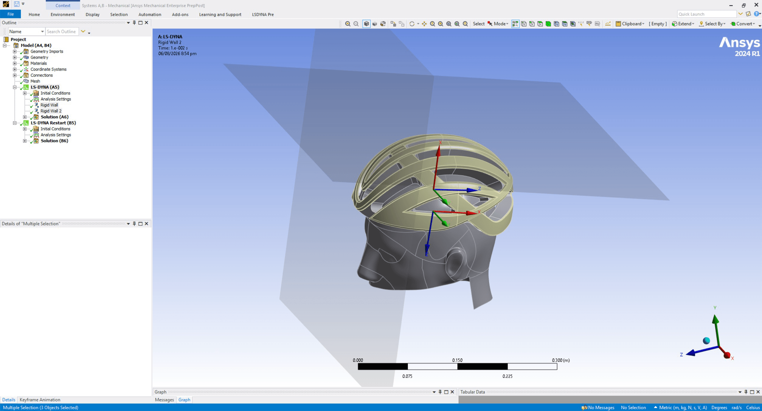 Bicycle Helmet Drop & Multiple Impact Simulation – Explicit Dynamics Workflow in Ansys LS-Dyna