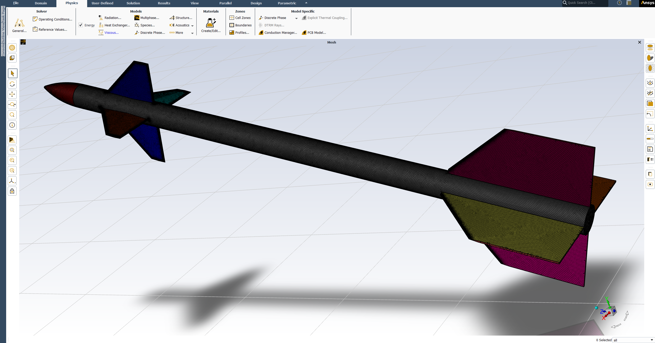 NASA Canard Missile CFD Mesh Generation Using Custom Console Commands in ANSYS Fluent
