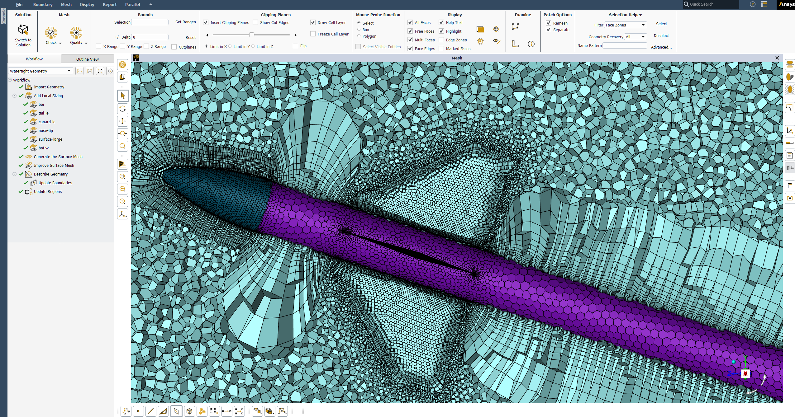 NASA Canard Missile CFD Mesh Generation Using Custom Console Commands in ANSYS Fluent